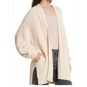 Free People Cardigan Womens Cream Heavy Knit Nightingale Sweater Pockets